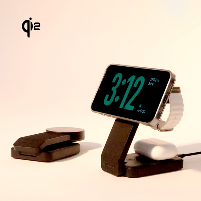 이코노미쿠스 QI2 3in1 맥세이프 무선 충전기 거치대 갤럭시 애플 워치, 1개, 블랙