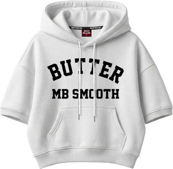 몰토벨리노 SF 버터MB스무스여성 오버핏 세미크롭 반팔 후드티