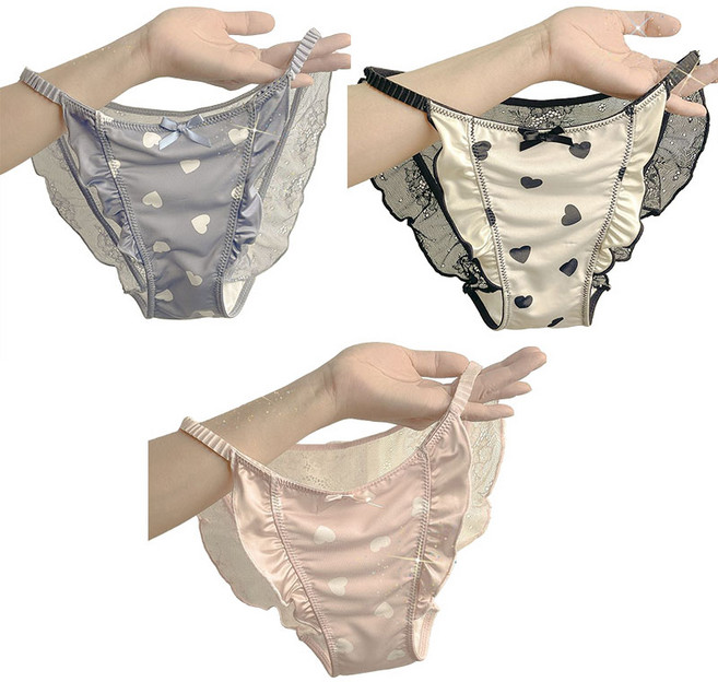 여성용 팬티 하트프 린트 레이스 삼각팬티 3종 세트 Women's Underpants