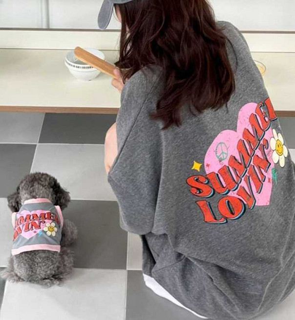 강아지 커플룩 견주 반려동물 시멀리룩 개플룩 티셔츠 대형견 반팔티 여름 개옷, 1개, 21. 블루(반려동물) 4XL