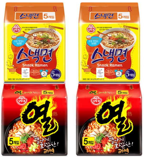 오뚜기 스낵면 5p x 2팩 + 열라면 5p x 2팩, 1개, 20개