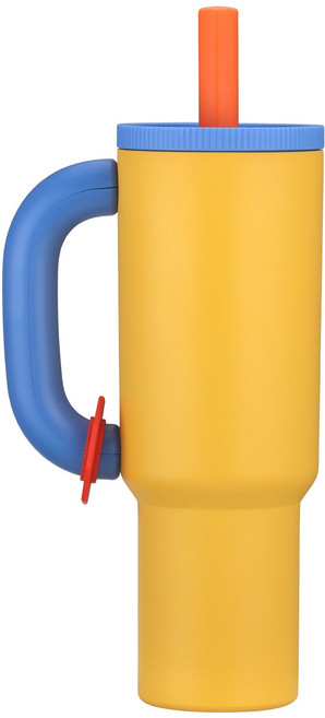 AISOUL 대용량 차량용 스텐 텀블러 빨대 손잡이 진공 304 메가쿨 텀블러, 1개, 1200ml, 오렌지옐로우