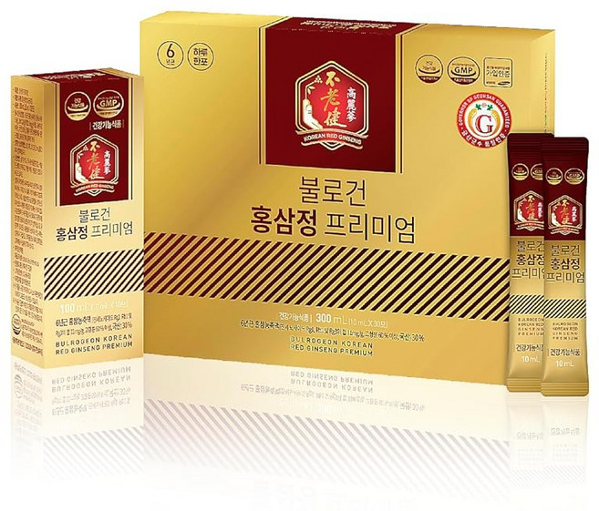 불로건 홍삼정 10ml × 30포 한 인삼 농축 추출물 100% 홍삼 추출물 인삼농축액 6년근 홍삼 사포닌 진세노사이드 Rg1+Rb1+Rg3 20mg 홍삼 사프리 다이토 고려삼, 1개, 1g