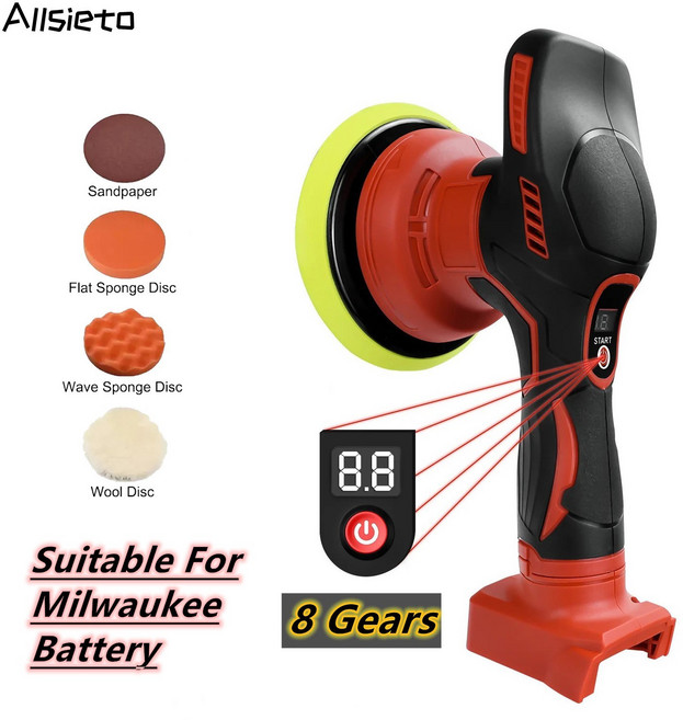 무선광택기 자동차 폴리셔 왁싱기 전기 8단계 디지털 디스플레이 무선 왁싱 폴리싱 기계 밀워키 18V 배터리용, [01] 옵션1