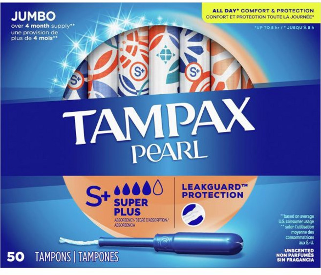 BPA 프리 플라스틱 어플리케이터와 리크가드 브레이드가 포함된 탐팍스 펄 탐폰 슈퍼 플러스 흡수력 무향 50 카운트 (4팩 총 200개), OLD