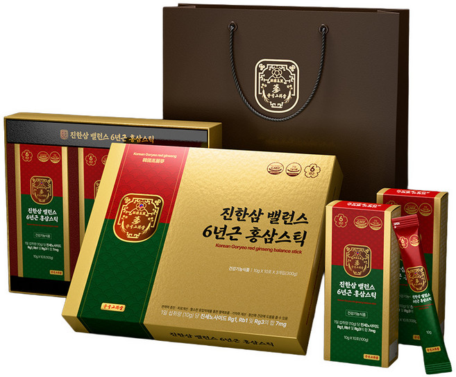 [한국고려삼] 진한삼 밸런스 6년근 홍삼스틱 / 30포입 진세노사이드 7mg + 쇼핑백, 30개, 10ml