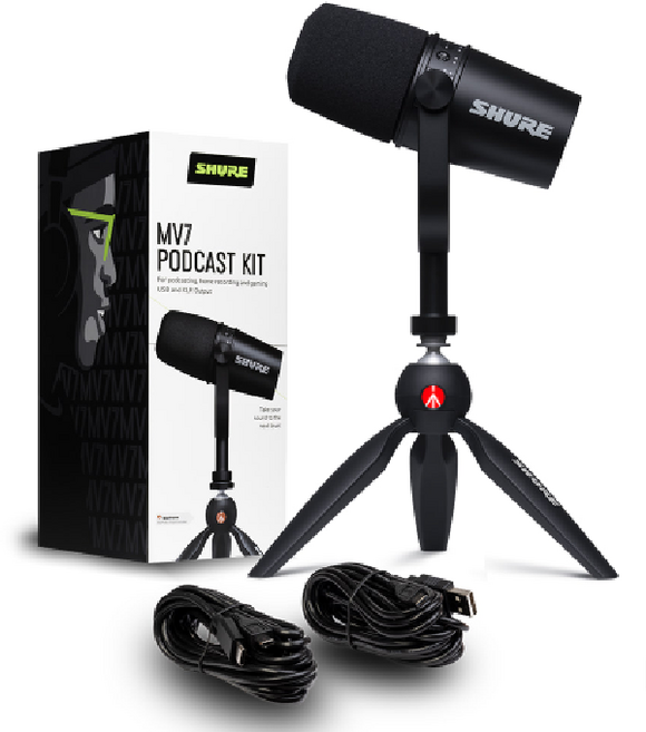 슈어 MV7 Podcast kit USB/XLR 하이브리드 다이나믹 마이크 + 미니 삼각대, MV7-K-BNDL