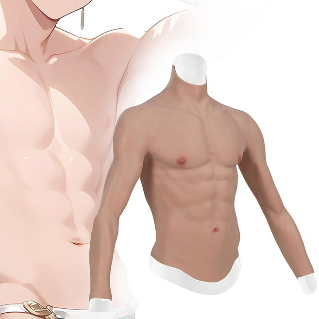 gskinart 피부예 근육 슈트 코스프레 긴팔 가짜 근육 미케멘 머슬 실리콘 슈트 가장 솜씨가 있다 실리콘 근육 남자 코스프레 머슬 슈트 지퍼 (아시아계 황색 L 사이즈| 지퍼