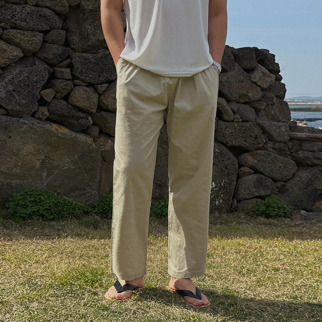 에스미 남자 린넨 밴딩 와이드 팬츠 시원한 여름용바지