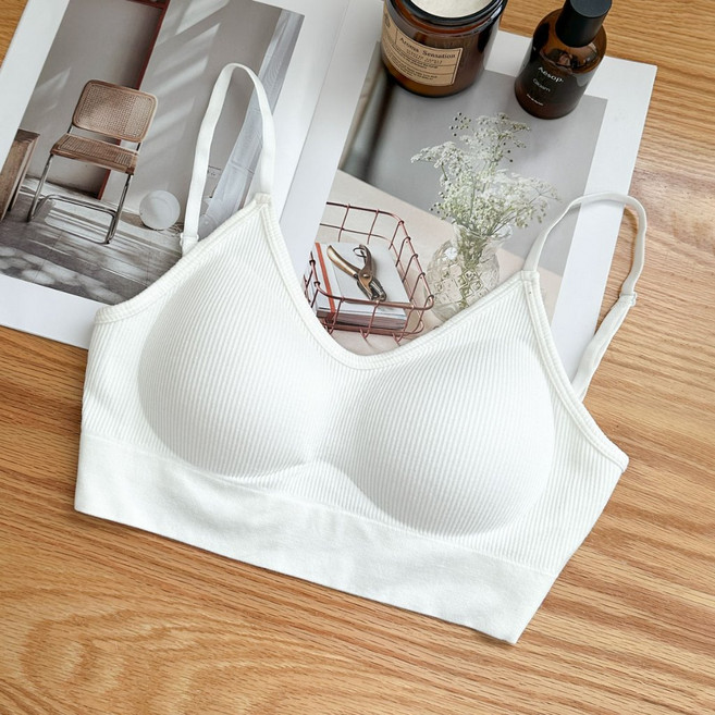 Fee 冰絲V領無痕美背小可愛 細肩帶內衣 含胸墊無鋼圈 涼感白色款