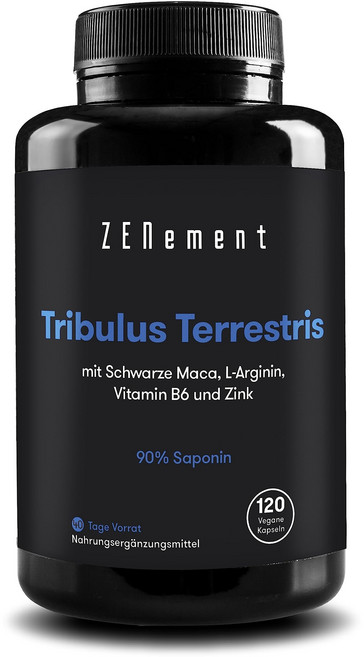 독일제조 Tribulus Terrestris 사포닌 90% 블랙 마카 L-아르기닌 비타민 B6 및 아연 함유 근육량 근력 지구력 및 에너지 증가 보충제 120알, 1세트