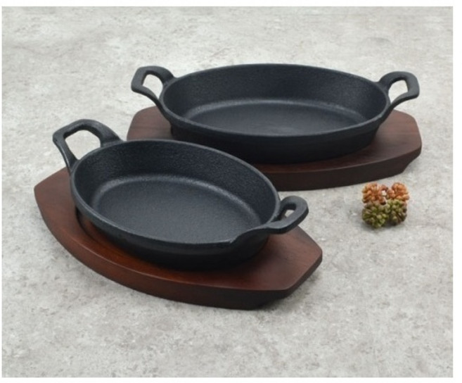 양손타원후라이 돌산 주물팬 목판받침 무쇠팬 볶음팬 콘버터 스테이크 철판 파스타, 01. 양손타원후라이 주물팬, 소, 1개