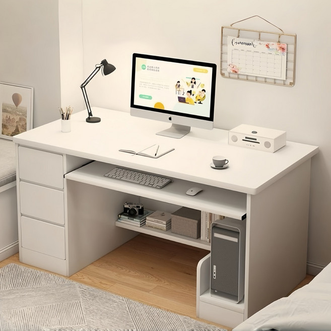 컴퓨터 서랍책상 공부책상 학생책상 서재용 가정용 데스크 심플 모던 인테리어 책상, 화아트