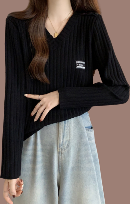 COSYEVNO 여성용 스웨터 가을 빅 사이즈 브이넥 루즈핏 트렌디 스트라이프 빈티지 심플 긴팔 풀오버 CXJmy-06