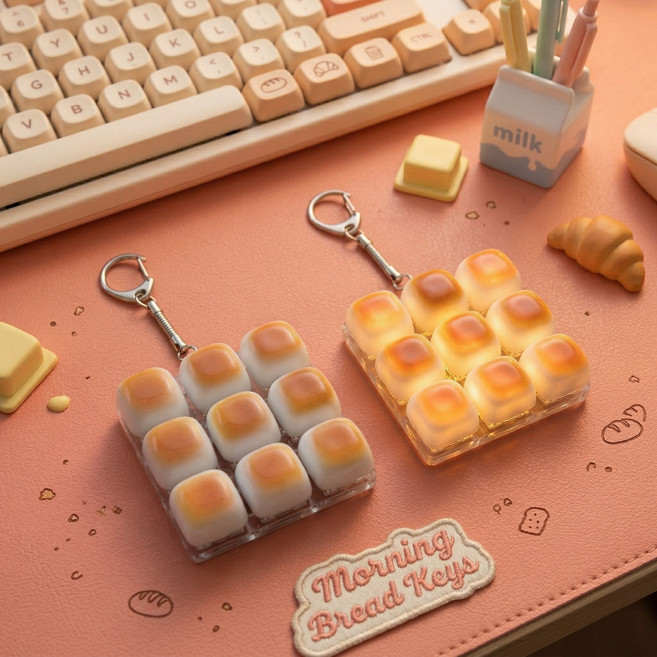 브로키 LED 귀여운 키캡 키링 4구 9구 모닝빵, 1개, 9구_모닝빵
