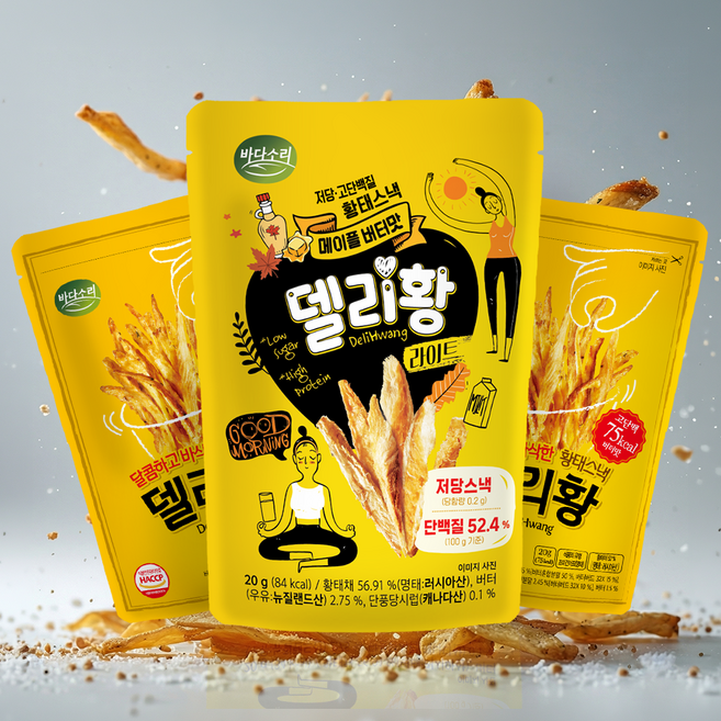 고단백 저당 델리황 2종 (버터맛3개+메이플버터맛3개) 라이트 황태스낵, 6개, 20g
