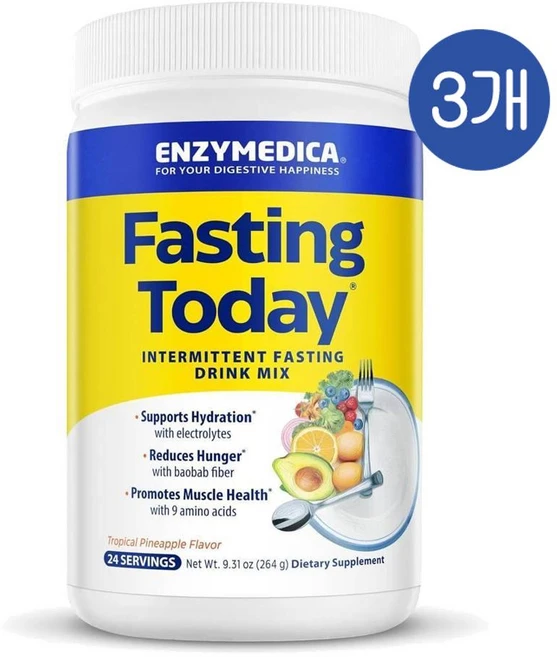 엔자이메디카 패스팅 투데이 트로피컬 파인애플 맛 드링크 믹스 Enzymedica Fasting Today, 264g, 3개 - 쿠팡