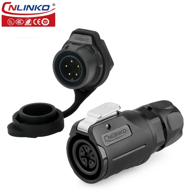 CNLINKO LP16 방수 산업용 커넥터 솔더 역방향 마운트 PBT 플라스틱 IP68 전기 플러그 소켓 (경기 환경용), 03 5 Pin Single-hole