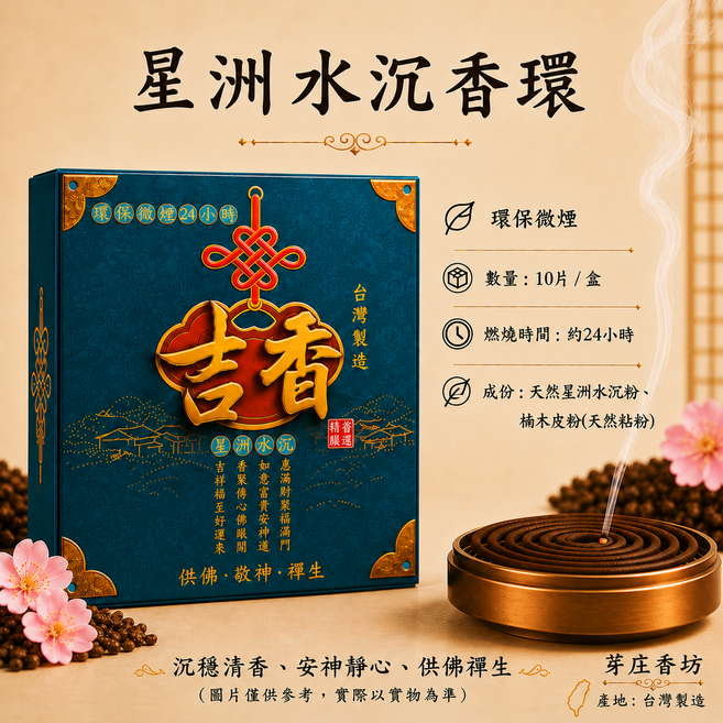 芽庄香坊 星洲水沉香環, 10片/盒,本色, 2件
