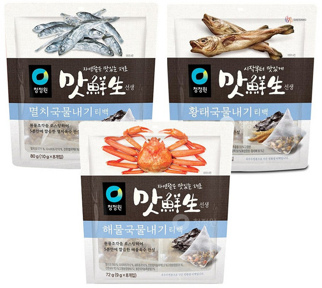청정원 맛선생 국물내기 티백 3종 세트(멸치 황태 해물), 1개