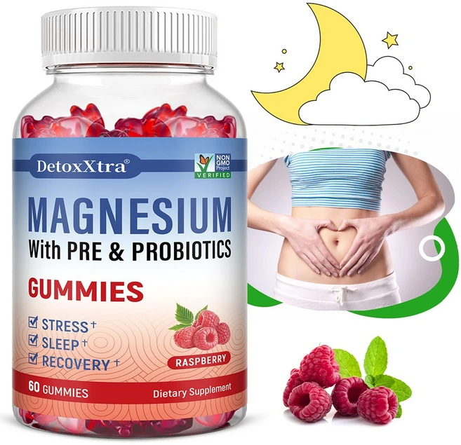 구연산마그네슘 보충젤리 프리바이오틱스 스트레스 완화 수면개선 회복촉진 - 비건 글루텐프리 유대인결식인증 non-GMO 무첨가설탕 라즈베리맛, 1개, 60회분 - 쿠팡