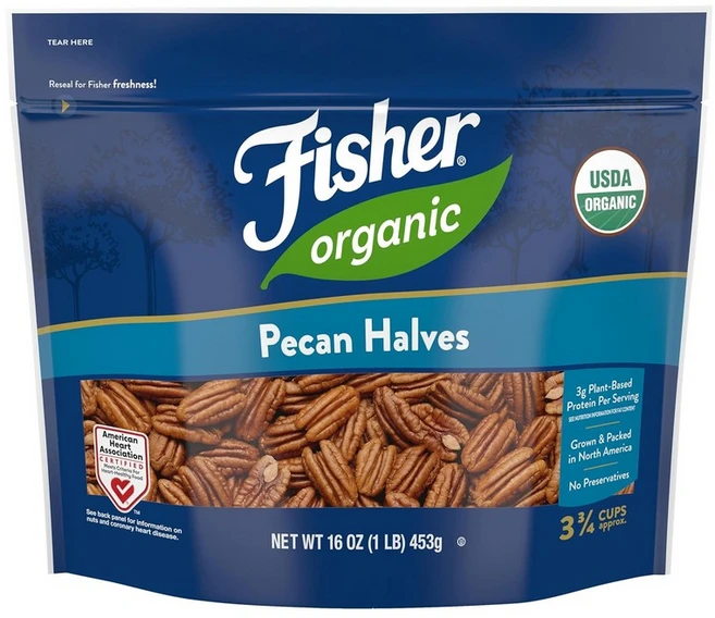 Fisher 유기농 피칸 반쪽 473.2ml(16온스) USDA 인증 무염 생 북미 재배 GMO 프리 방부제 없음 케토 및 팔레오 친화적 성인용 두꺼운 간식 재밀봉 가능한 백, 1개 - 쿠팡
