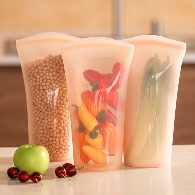 모모빈 3중 밀폐 실리콘 롱 지퍼백 다회용 보관백 스탠딩 밀폐용기 냉장고정리, 크림브륄레