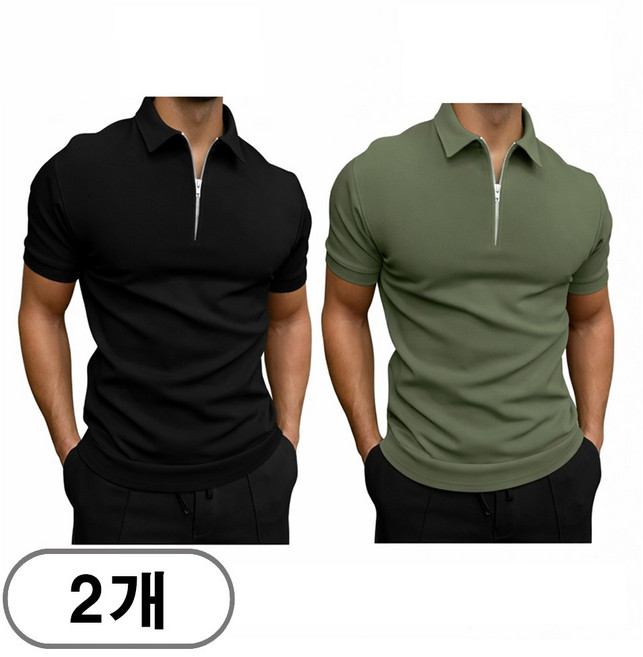 차쿠 1+1 남성 여름 집업 카라넥 반팔티 캐주얼 반팔 티셔츠 중년 아빠 빅사이즈