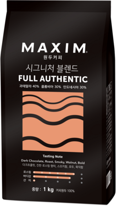 맥심 원두커피 시그니처 블렌드 풀 어센틱 1kg, 1개, 1개입