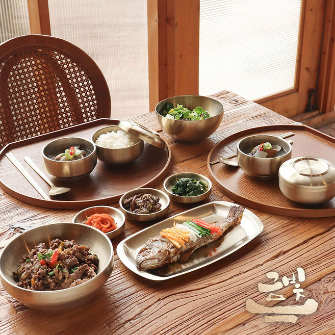 금빛-티타늄 식기 세트 앞접시 찬기 밥공기 반상기, 1개, E세트 (반상기16p), 금색