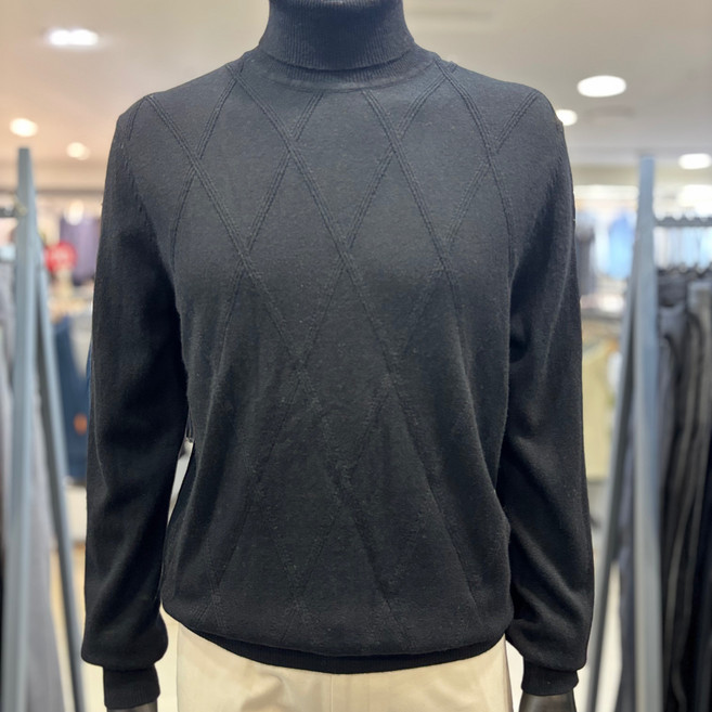 레노마 옴므 F/W 블랙 시그니처 울 캐시미어 목폴라 니트QHMKT68_BP