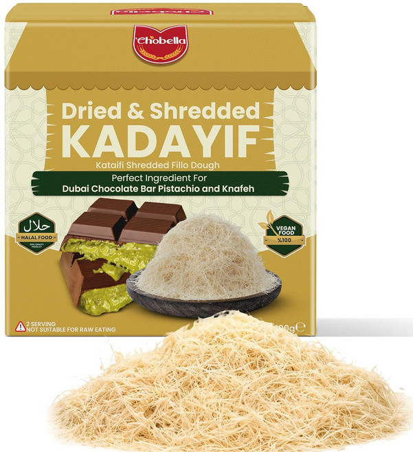 Chobella 터키 디저트 초벨라 프리미엄 카타이피 슈레디드 필로 도우 100g 3.5온스 있는 두바이 피스타치오 초콜릿 바 재료 쿠나파 및 크나페 쿠루툴무스 카다이프 페이스