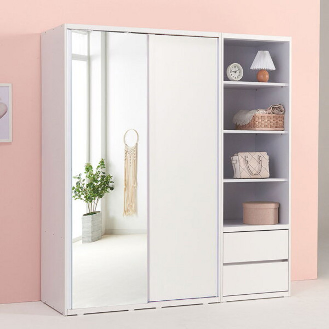 [파로마] 솔트 1800 슬라이딩 거울 옷장+서랍선반장 mcr119, 상세 설명 참조