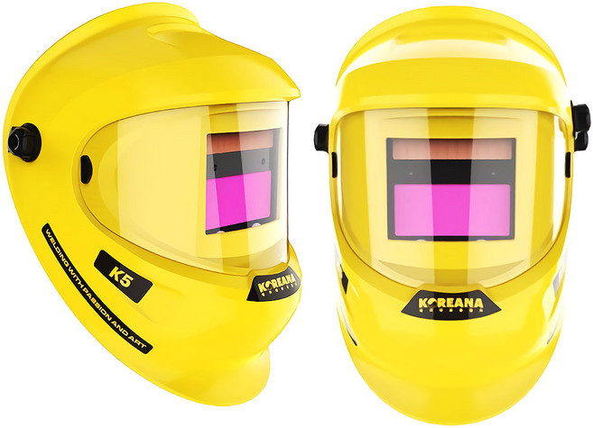 코리아나 프리미엄 자동 차광 용접 마스크 미세 밝기조절 용접면 K-5, 1개, 노랑