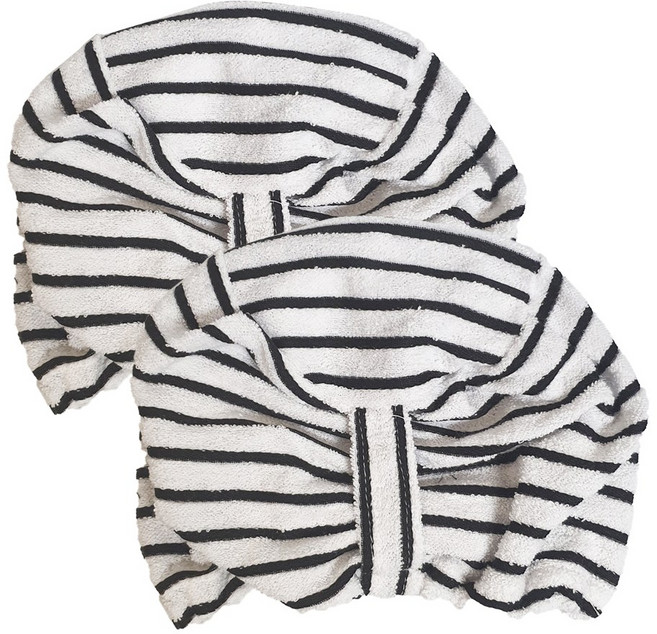 국산 고급 면 사우나 모자 줄무늬 흰색 x 2개 헤어캡 샤워캡