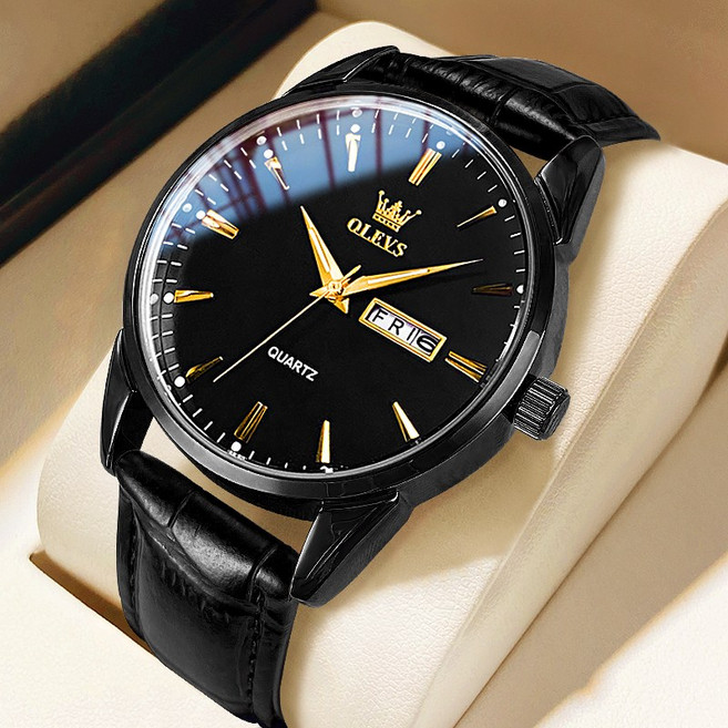 OLEVS 남자손목시계 정품 쿼츠 럭셔리 명품 워터프루프 야광 가죽