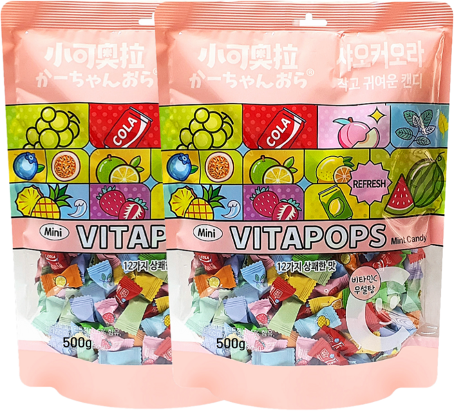 [공식수입 정품] 샤오커오라 캔디 베트남 사탕 간식 무설탕 알사탕 개별포장 비타민C, 2개, 500g