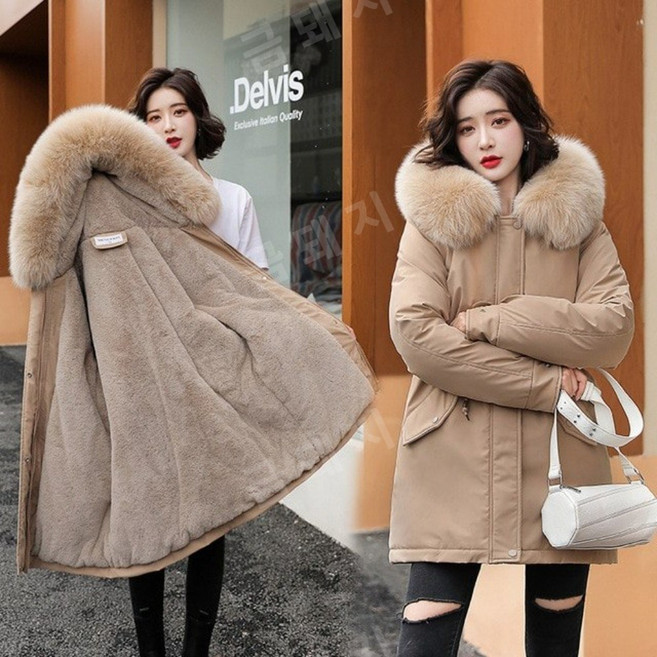 롱 라이너 후드 모피 스노우웨어 패딩 의류 여성용