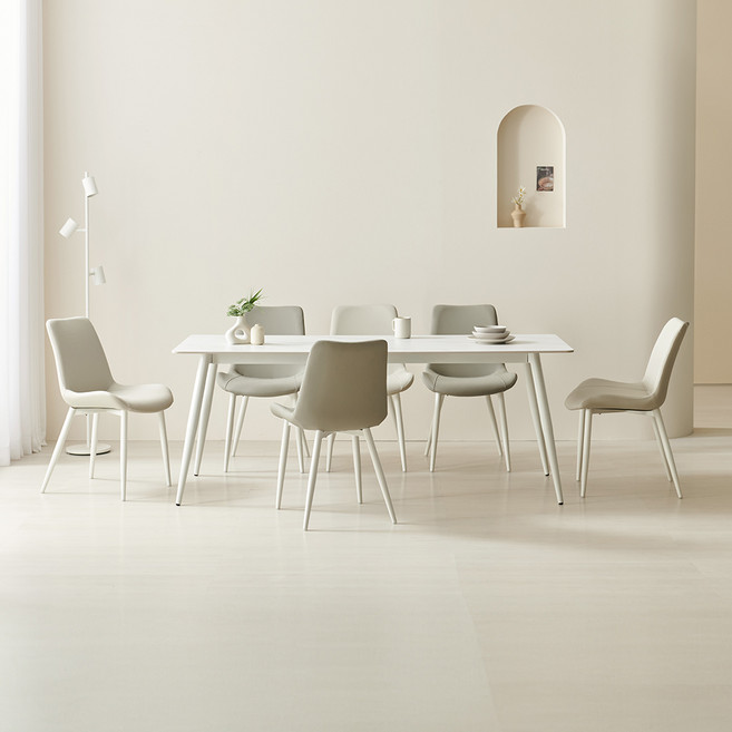 라로퍼니처 폴로 1800 포세린 통 세라믹 6인 식탁 세트, 화이트, 아이보리 3+그레이 3