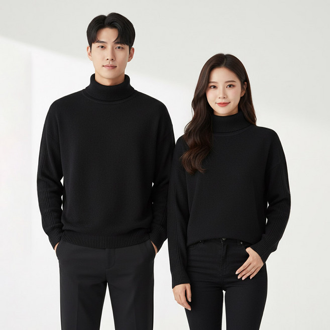 엘마운틴 남성 폴라티 니트티 부드러운 비스코스 캐시미어 오버핏 겨울 티셔츠