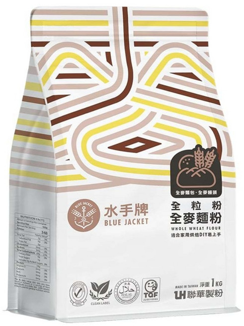 水手牌 全粒粉 全麥麵粉 1kg 原裝 - 健康烘焙首選，膳食纖維豐富，適合DIY製作全麥麵包, 1個