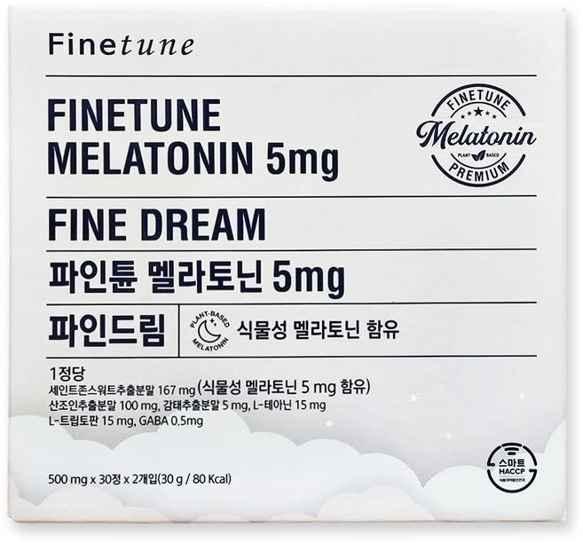 파인튠 멜라토닌 5mg 파인드림 식물성 멜라토닌 함유, 1개, 60정 - 쿠팡