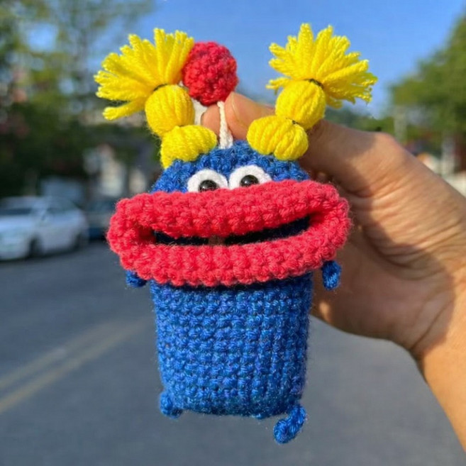 핸드메이드 왕 소시지입술 키홀더 에어팟 파우치 뜨개 자동차키링 보호케이스, 1개, 11.네이비양갈래