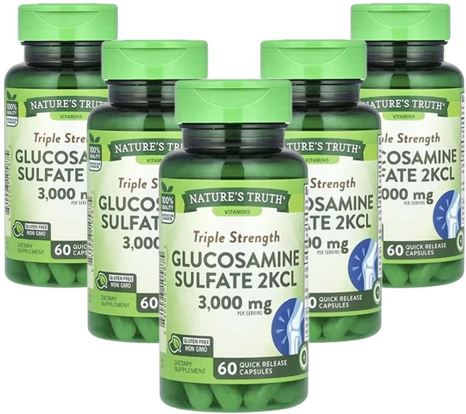 네춰스 트르스 삼중 강도 글루코사민 황산염 2KCL 3 000mg 빠른 방출 캡슐 60정(캡슐당 1 000mg), 5팩, 60정 - 쿠팡