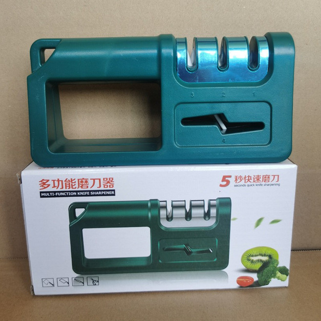 三段式磨刀器 陶瓷金鋼石磨刀工具 適用於菜刀、剪刀, 1個, 四段式精磨式-升級式磨剪刀孔【綠色】,快速鋒利【1把-磨刀器】鈍刀變新刀, 綠色