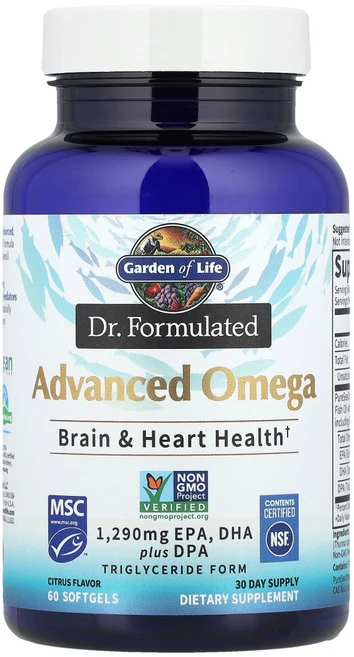 가든오브라이프 닥터 포뮬레이티드 어드밴스드 오메가 EPA DHA 1290mg 플러스 DPA 레몬 소프트젤, 60 Count, 1개, 60정 - 쿠팡
