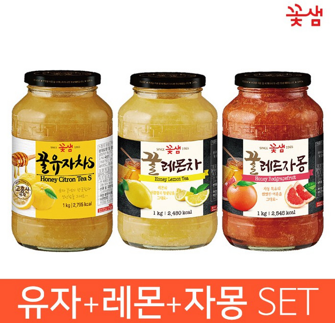 꽃샘 꿀유자차S +꿀레몬차 +꿀자몽차 SET (3KG), 1세트, 1개입