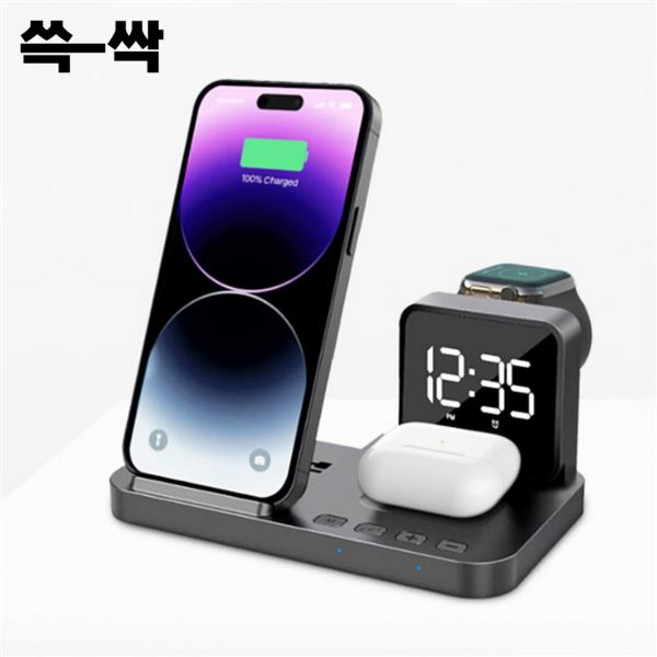 쓱싹 4in1 맥세이프 무선 충전 거치대 갤럭시 애플 4IN1SAAP, 블랙, 1개