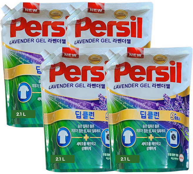 퍼실 파워젤 딥클린 플러스 라벤더 드럼/일반 겸용 리필, 2.1L, 4개