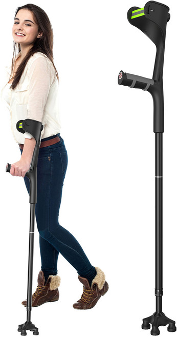 팔꿈치 손잡이 재활 팔꿈치 접이식 지팡이 보행 보조기팔꿈치 클러치 겨드랑이 접이식 지팡이 관절 보행 보조기, 1개, 검정색